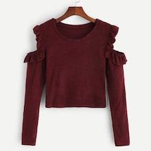 Romwe Cold-shoulder Frill Detail Sweater