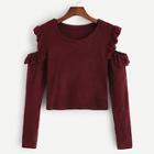 Romwe Cold-shoulder Frill Detail Sweater