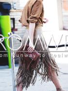 Romwe Brown Tassel Straight Skirt