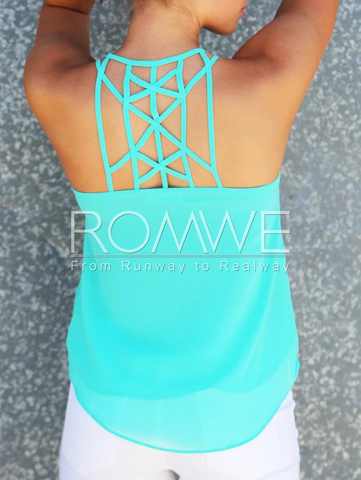 Romwe Green Spaghetti Strap Cami Top