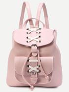 Romwe Pink Eyelet Latice Detail Buckle Flap Backpack