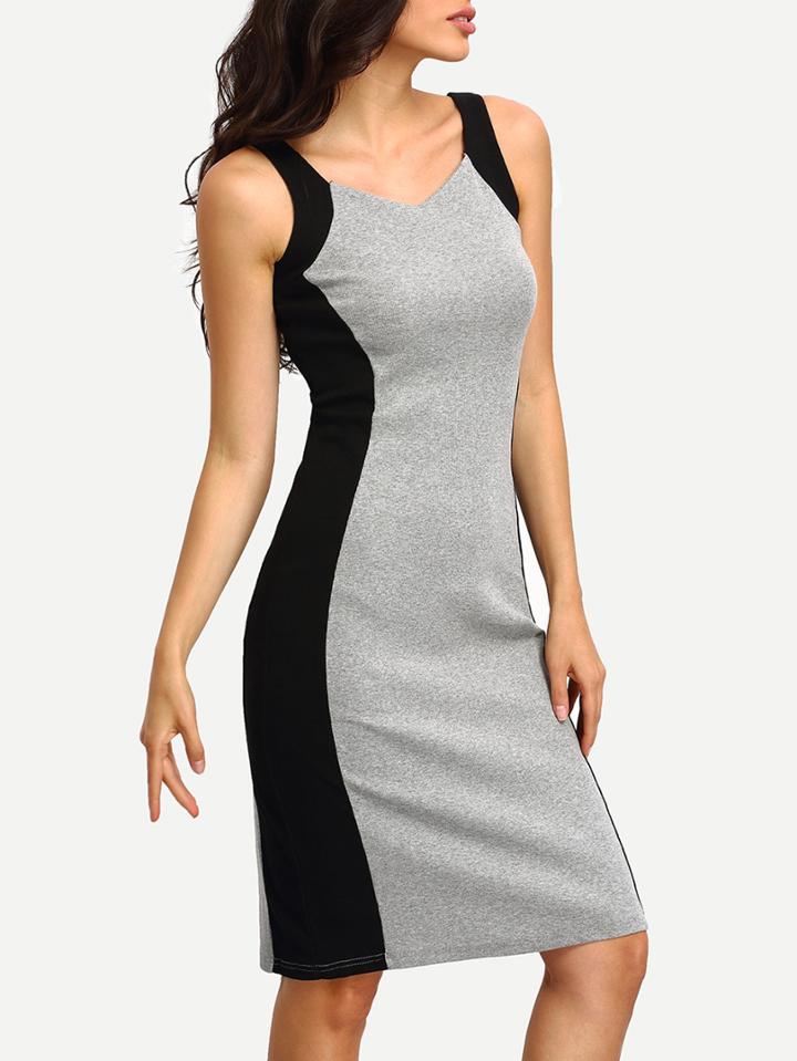 Romwe Back Slit Contrat Panel Tank Dress