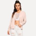 Romwe Pearl Beaded Solid Bomber Jacket