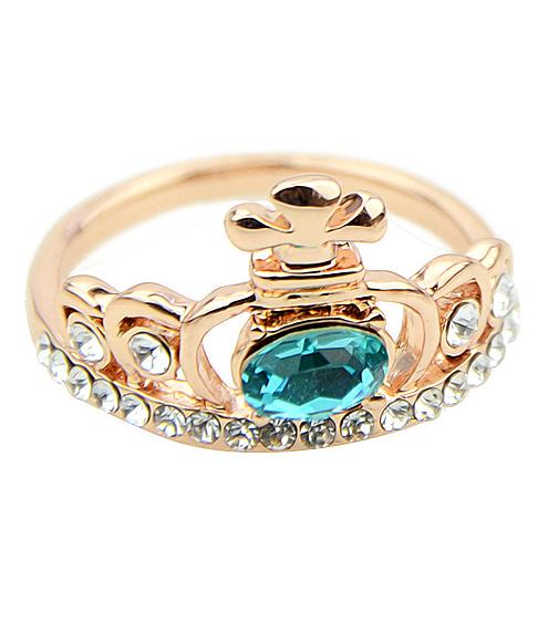 Romwe Blue Diamond Crown Ring