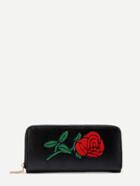 Romwe Rose Embroidery Pu Wallet