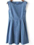 Romwe With Zipper Polka Dot Denim Dress