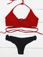 Romwe Woven Detail Mix & Match Wrap Bikini Set