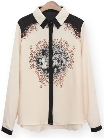 Romwe Floral Print Chiffon Apricot Blouse
