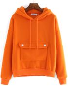 Romwe Hooded Drawstring Pocket Orange Sweatshirt