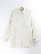 Romwe Lapel Striped Pockets Beige Blouse