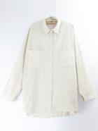 Romwe Lapel Striped Pockets Beige Blouse