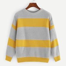 Romwe Striped Drop Shoulder Sweater