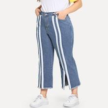 Romwe Plus Raw Hem Split Jeans