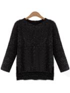 Romwe Dip Hem Split Side Black Sweater