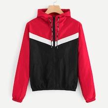 Romwe Striped Contrast Hooded Jacket