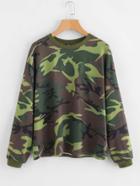 Romwe Single Pocket Camo Print Sweatshirt