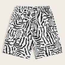 Romwe Guys Tiger Print Drawstring Waist Bermuda Shorts
