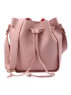 Romwe Embossed Faux Leather Drawstring Bucket Bag - Pink