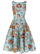 Romwe Blue Vintage Print Fit And Flare Dress