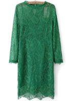Romwe Green Long Sleeve Sheer Lace Slim Dress