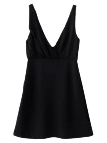 Romwe Black Sleeveless Deep V Neck Zipper Backless Dress