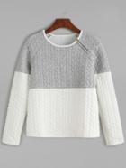 Romwe Color Block Zipper Trim Embossed Sweatshirt