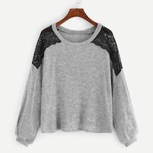Romwe Contrast Lace Drop Shoulder Jumper