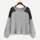 Romwe Contrast Lace Drop Shoulder Jumper