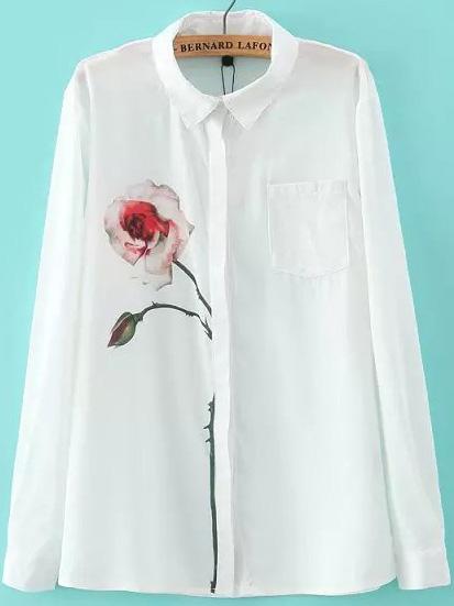 Romwe Lapel Flower Print Blouse