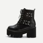 Romwe Solid Lace-up Studded Boots