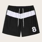 Romwe Guys Two Tone Number Print Shorts