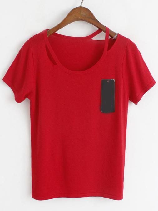 Romwe Short Sleeve Cut Out Knit T-shirt