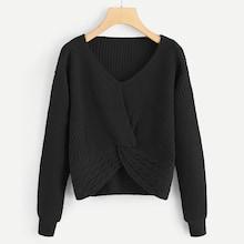 Romwe Ribbed Twist Hem Jumper