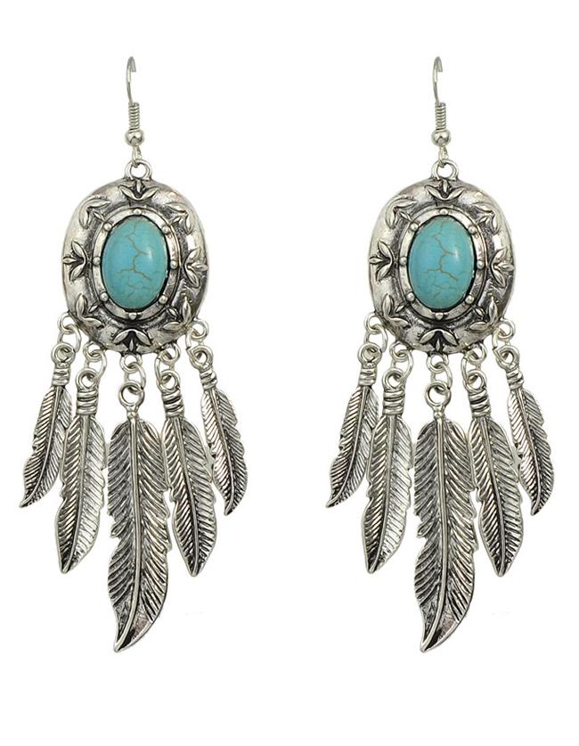 Romwe Silver Turquoise Leaf Shaped Earrings