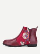 Romwe Flower Embroidery Pu Flat Boots
