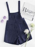 Romwe Dual Pocket Button Detail Striped Jumpsuit