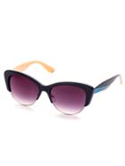 Romwe Purple Lens Open Chunky Frame Blue Arm Sunglasses