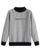 Romwe Heather Grey Contrast Trim High Neck Embroidered Sweatshirt