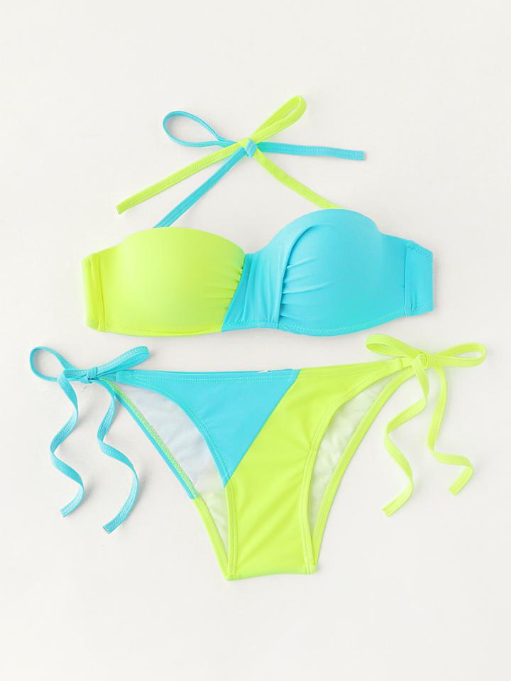 Romwe Two Toe Side Tie Halter Bikini Set