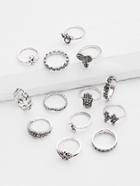 Romwe Crown And Flower Design Ring Set 13pcs