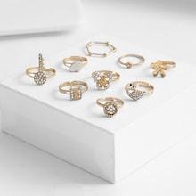 Romwe Key & Lock Decor Ring Set 9pcs