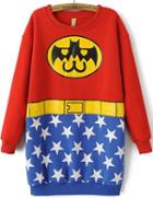 Romwe Red Blue Batman Print Sweatshirt