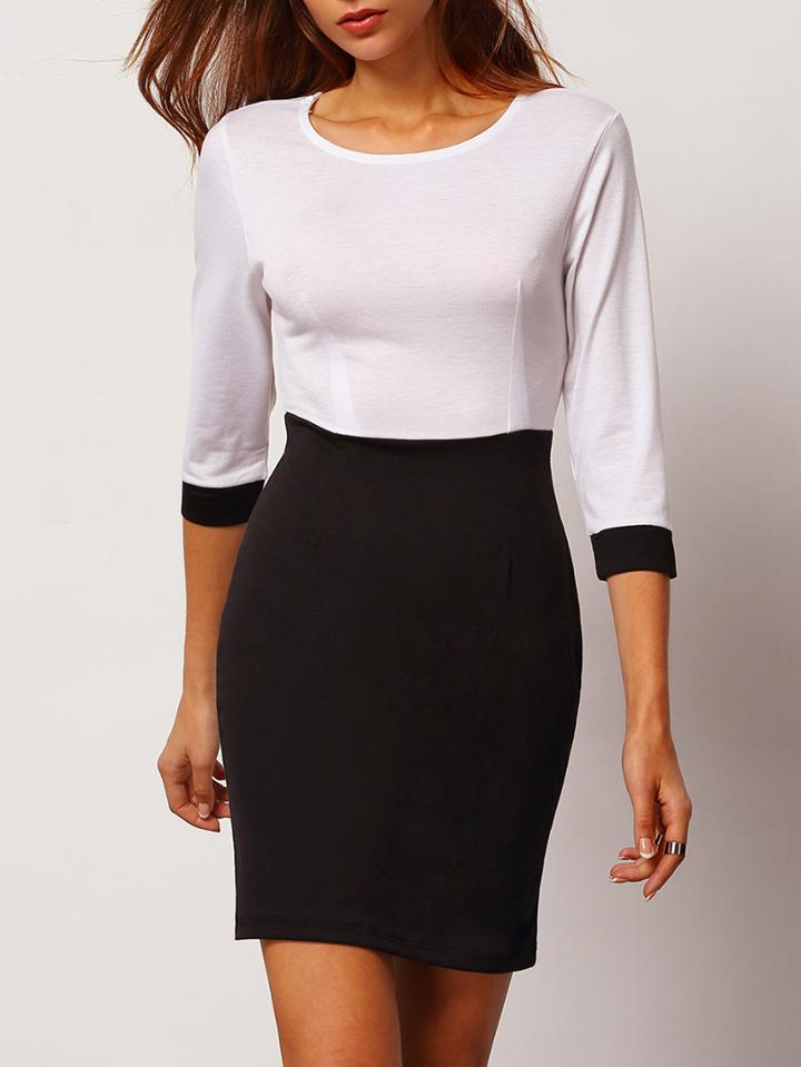 Romwe Crew Neck Color-block Pencil Dress