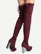 Romwe Burgundy Faux Suede Point Toe Side Zipper Over The Knee Boots