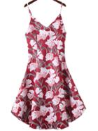 Romwe Multicolor Floral Print Backless Spaghetti Strap Dress