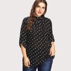 Romwe Plus Spot Curved Hem Blouse