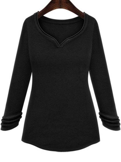 Romwe V Neck Slim Black Knitwear