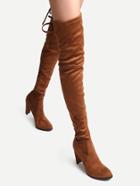 Romwe Camel Faux Suede Tie Back Over The Knee Boots