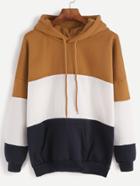 Romwe Color Block Drop Shoulder Drawstring Hooded Pocket Sweatshirt