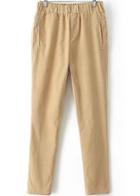 Romwe Elastic Waist Pockets Khaki Pant